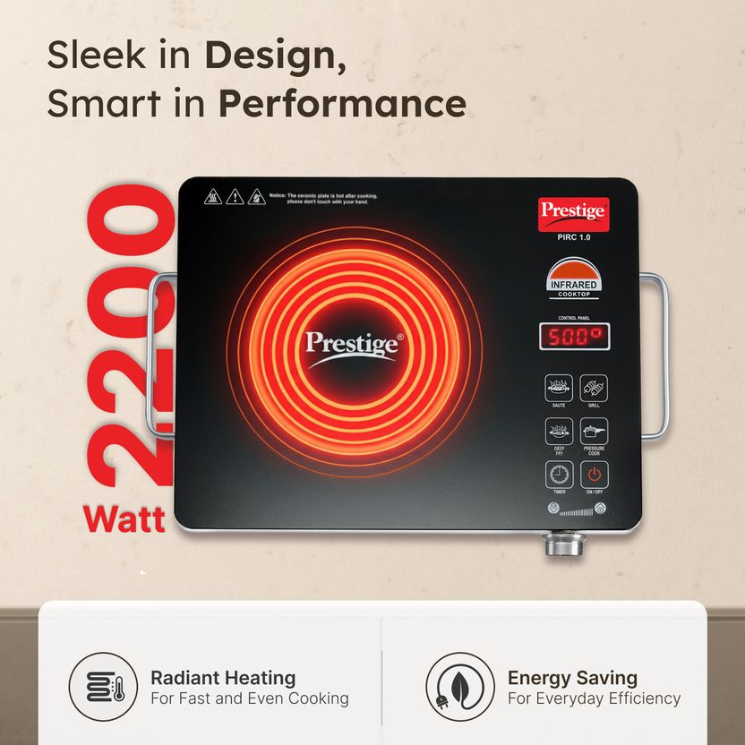 Prestige 2200 W रेडिएंट कुकटॉप टच पैनल (काला, PIRC 1.0) - Image 3