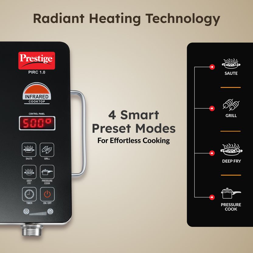 Prestige 2200 W रेडिएंट कुकटॉप टच पैनल (काला, PIRC 1.0) - Image 4