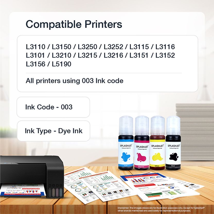 Splashjet 003 Refill Ink for Epson L3110, L11050, L3150, L3210, L3250 - Image 4