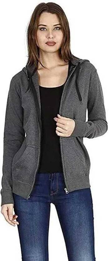 Women Full Sleeve Solid Hooded Sweatshirt