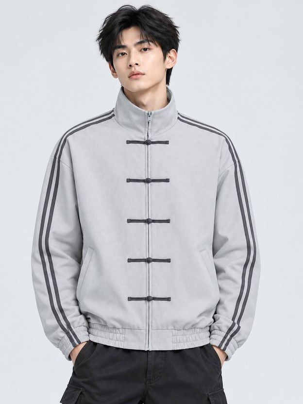 EXOTIX Men Striped Bomber Jacket - Image 7