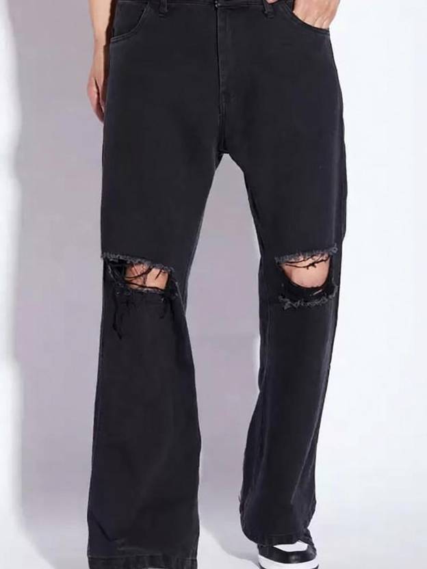 linaria Men Loose Fit Mid Rise Black Jeans