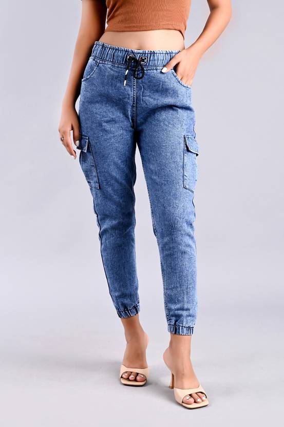 Women Jogger Fit Mid Rise Black, Blue Jeans  (Pack of 2)