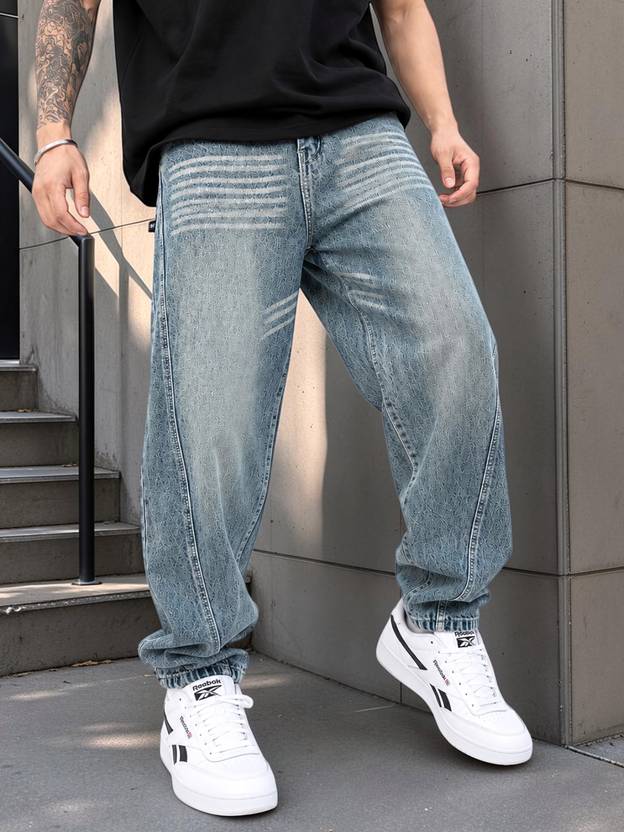 Styzon Men Barrel Fit Mid Rise Grey Jeans