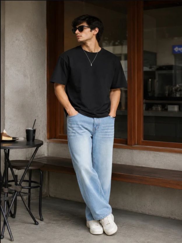 BOLD Men Baggy Fit Mid Rise Light Blue Jeans - Image 3