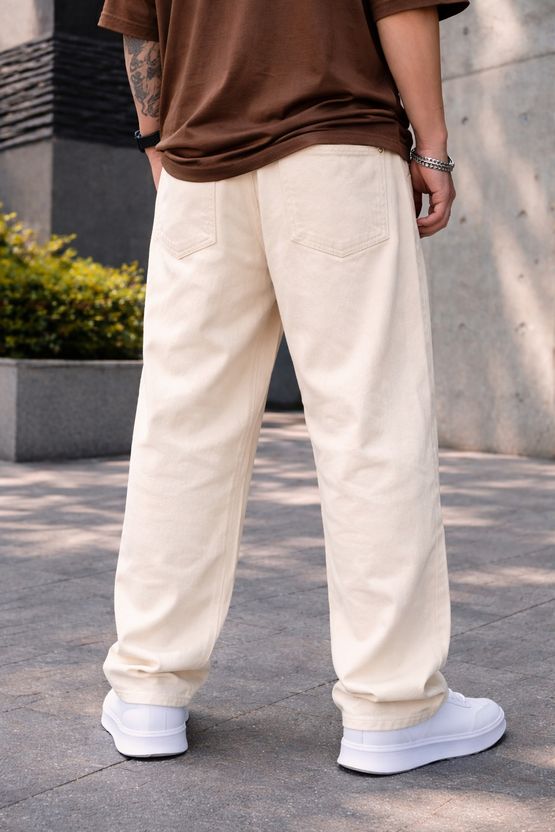 WAYKING Men Loose Fit Mid Rise Beige Jeans - Image 2