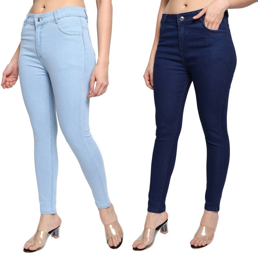 Women Skinny High Rise Light Blue, Blue Jeans  (Pack of 2)
