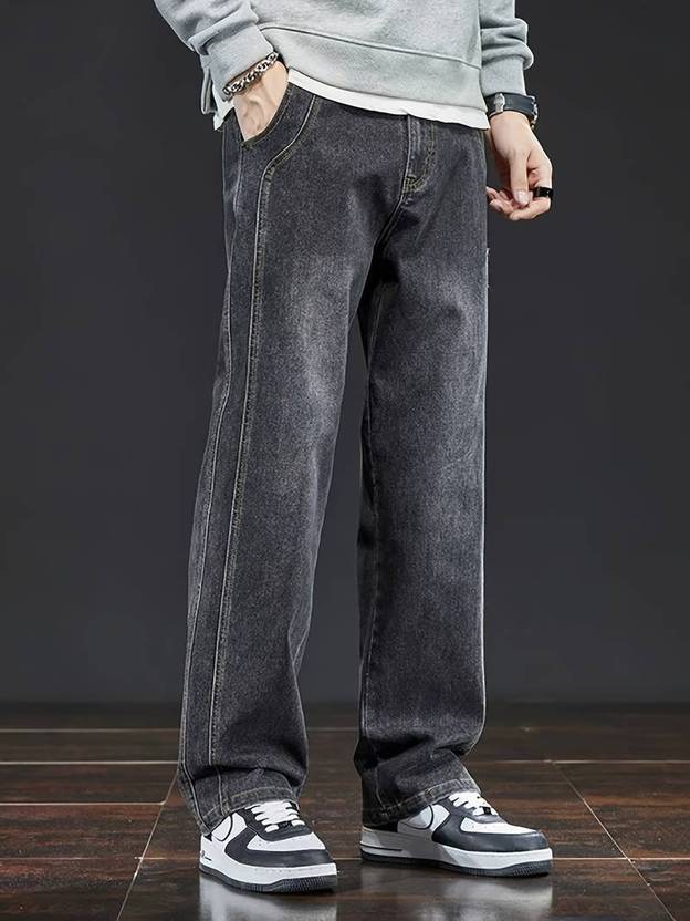 FUDE PRIDE Men Loose Fit Mid Rise Dark Grey Jeans