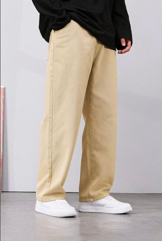 FLAYING Men Beige Mid Rise Loose Fit Jeans - Image 3