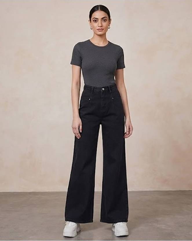 KOTTY Women Boot-Leg High Rise Black Jeans