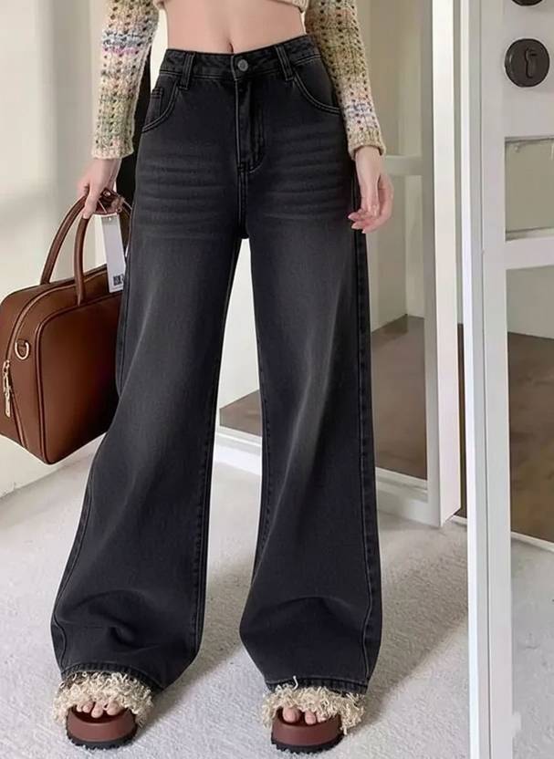 PINKLIT COLLECTION Women Wide Leg High Rise Black Jeans