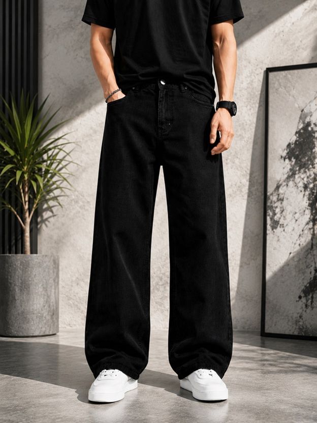 AJJ Men Baggy Fit Mid Rise Black Jeans - Image 8