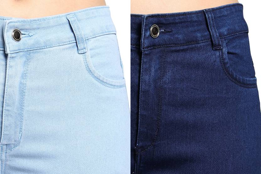Women Skinny High Rise Light Blue, Blue Jeans  (Pack of 2)