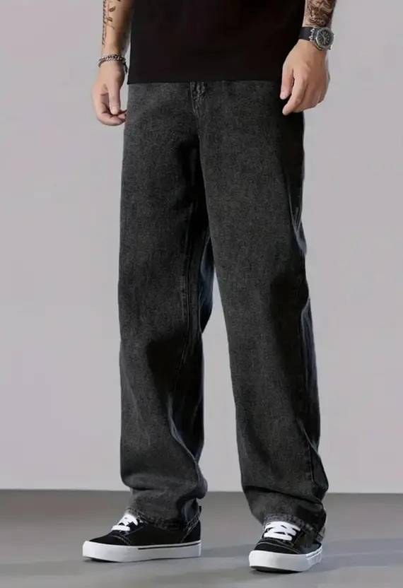 JAARA Men Straight Fit Mid Rise Dark Grey Jeans