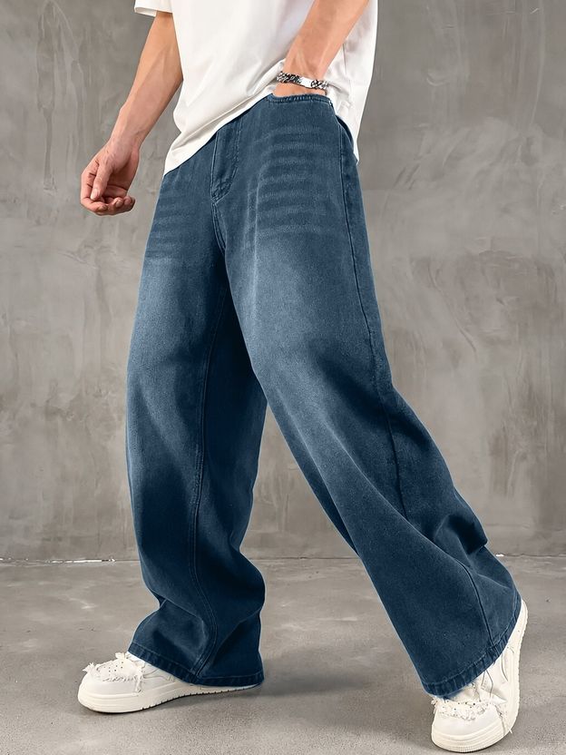Plus91 Men Baggy Fit Mid Rise Light Blue Jeans - Image 5