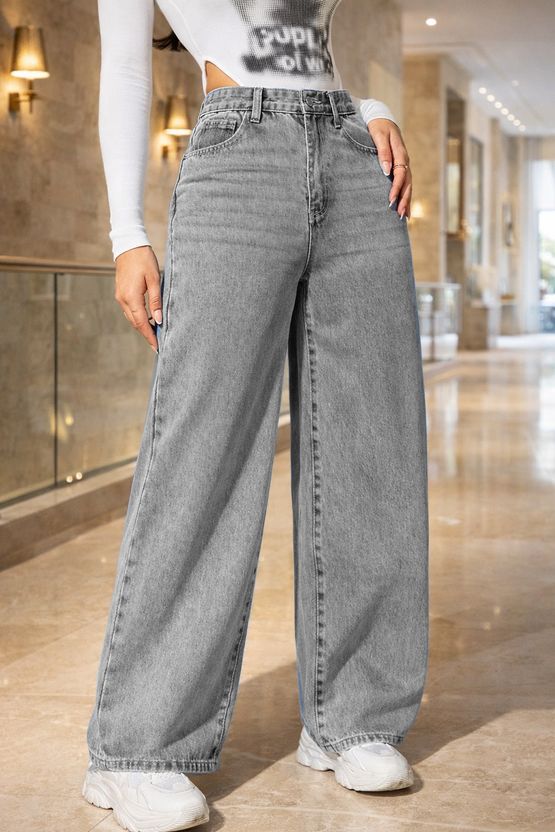 flying girls Women Relaxed Fit High Rise Grey Jeans - Image 1
