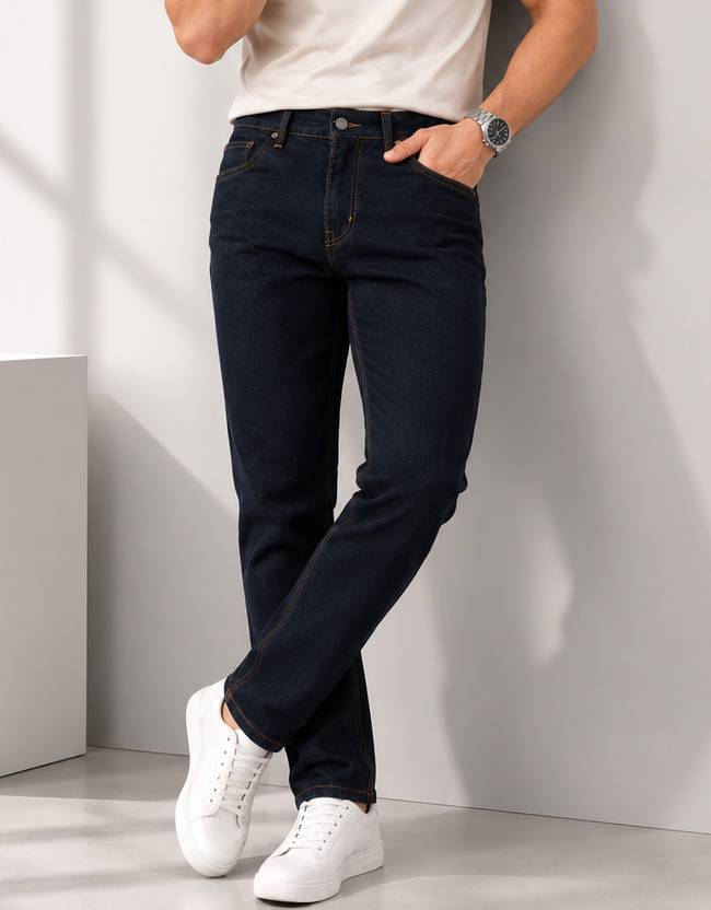 Zush Men Straight Fit Mid Rise Dark Blue Jeans