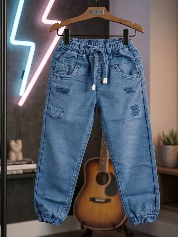 JFR Boys Jogger Fit Mid Rise Blue Jeans