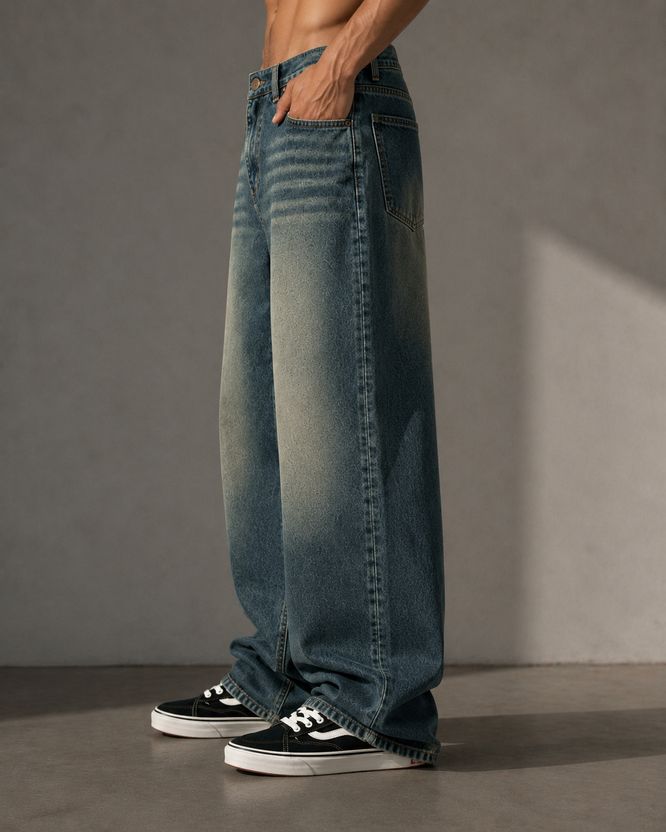 sanedi Men Baggy Fit High Rise Light Green Jeans - Image 3