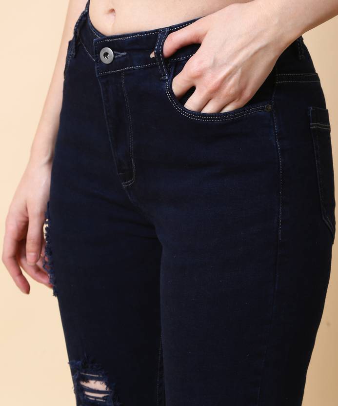 Women Skinny Mid Rise Dark Blue Jeans