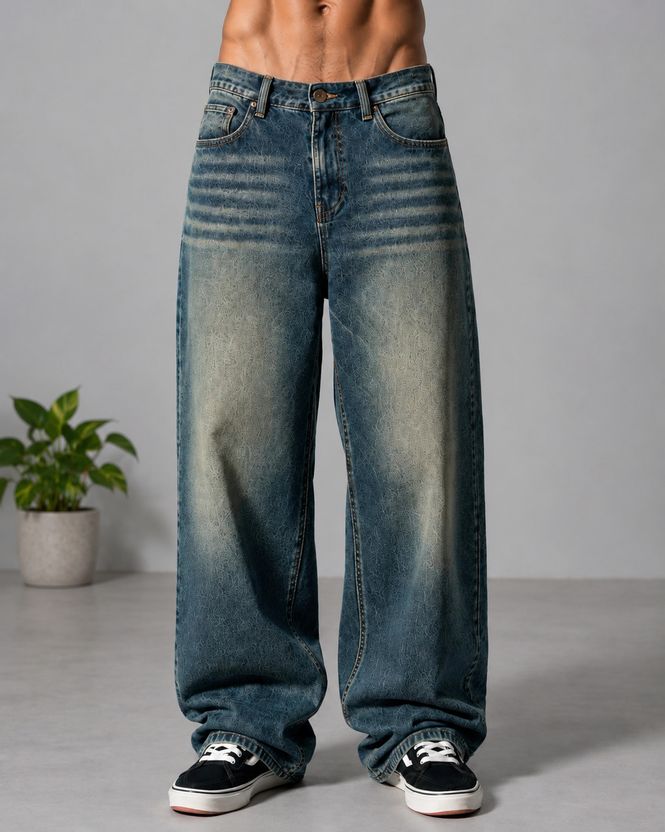 sanedi Men Baggy Fit High Rise Light Green Jeans - Image 1