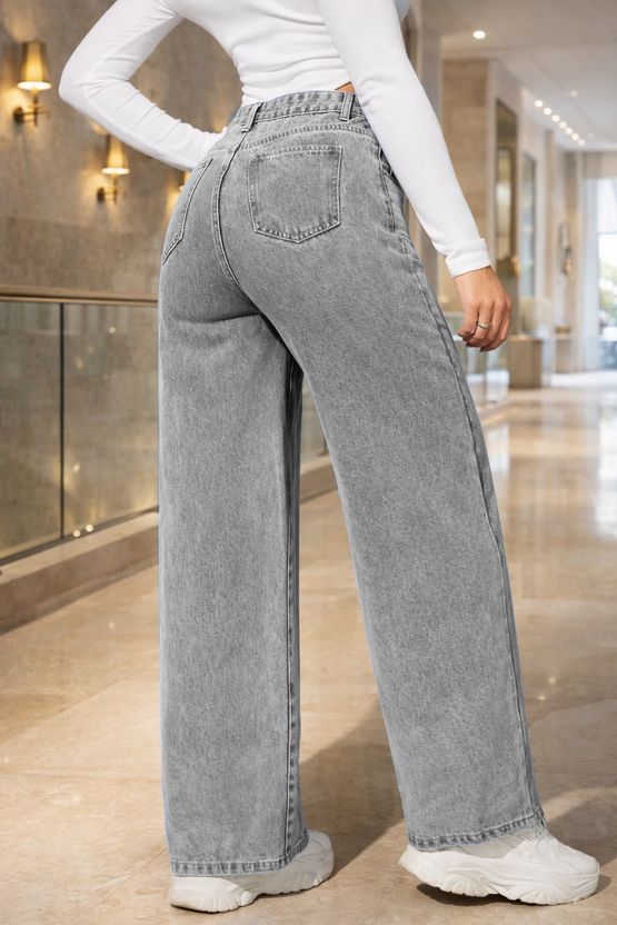 flying girls Women Relaxed Fit High Rise Grey Jeans - Image 2