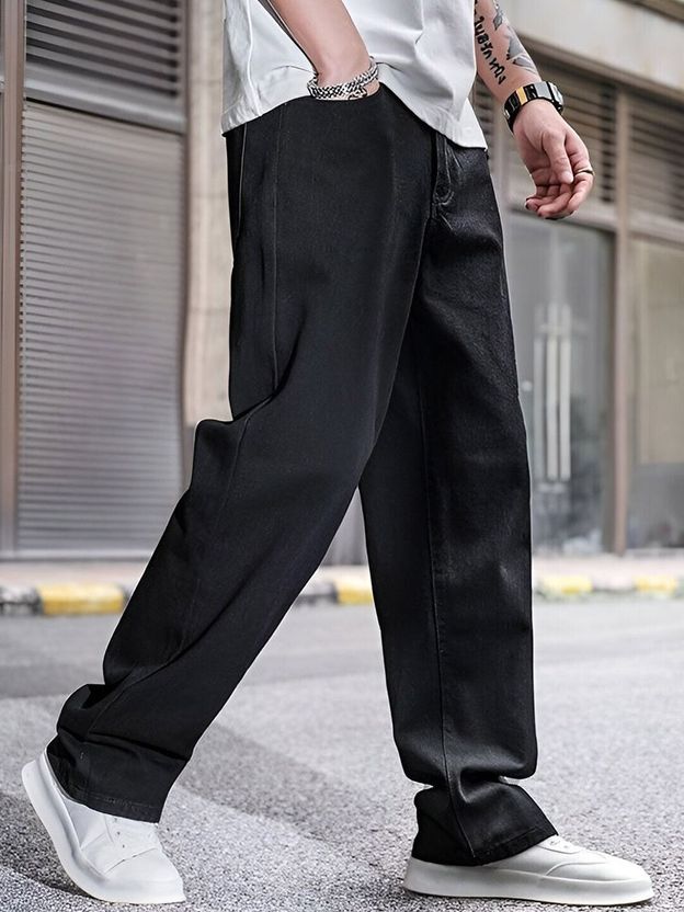 KOTTY Men Loose Fit Low Rise Black Jeans - Image 2