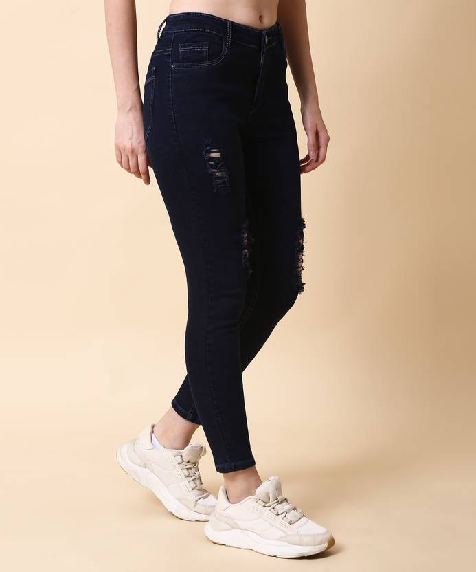 Women Skinny Mid Rise Dark Blue Jeans