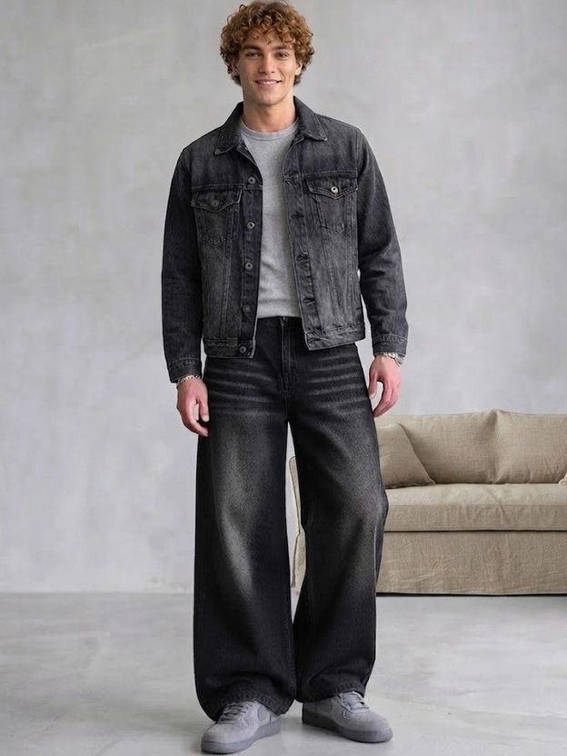 Yagan Men Baggy Fit Mid Rise Black Jeans - Image 2