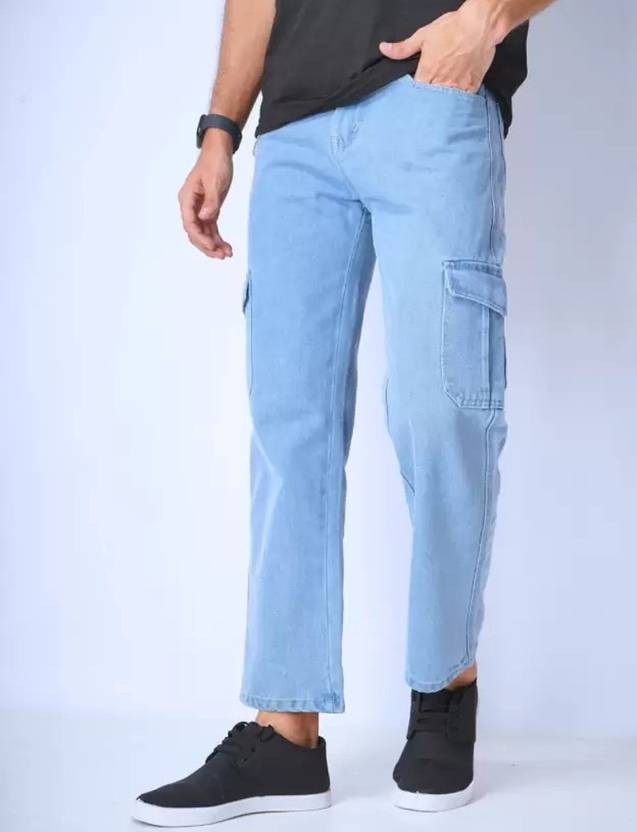 Playfeel Men Loose Fit Mid Rise Light Blue Jeans
