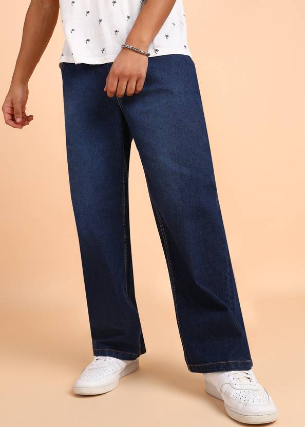 MONTREZ Men Straight Fit Mid Rise Dark Blue Jeans
