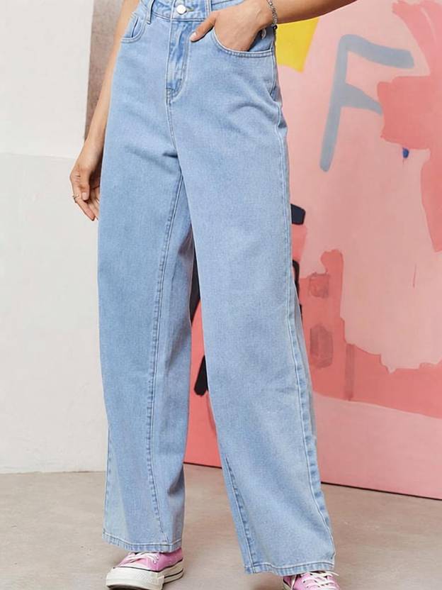 Shrutika Women Wide Leg High Rise Light Blue Jeans