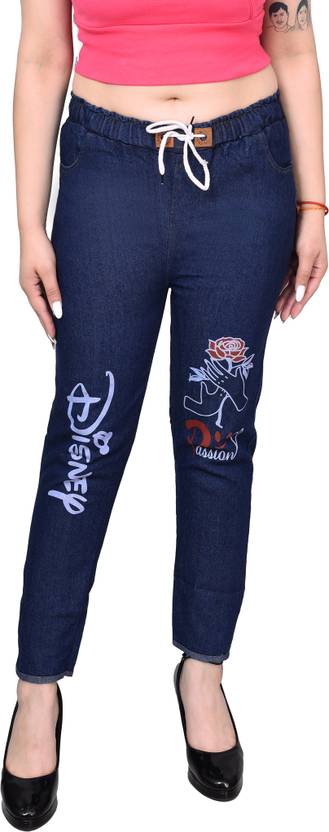 4M SALES Women Jogger Fit Mid Rise Dark Blue Jeans