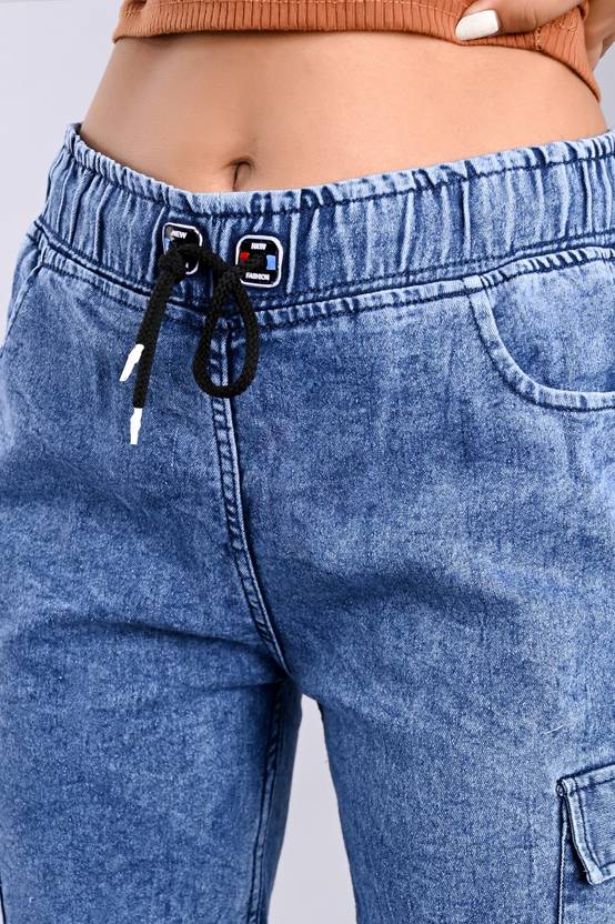 Women Jogger Fit Mid Rise Black, Blue Jeans  (Pack of 2)