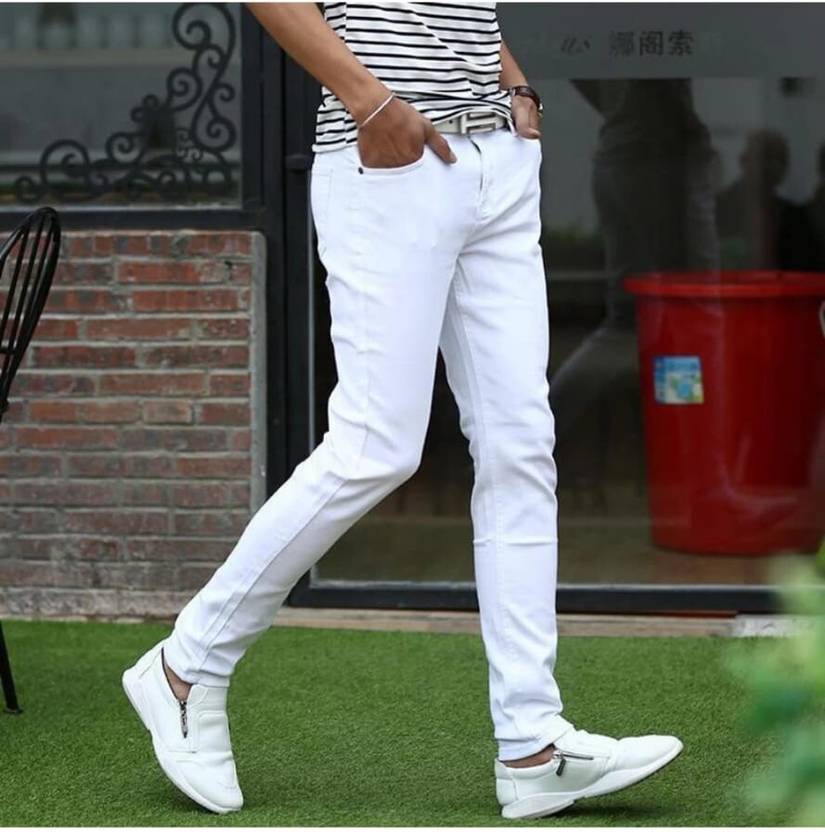 Maahit Men Slim Mid Rise White Jeans