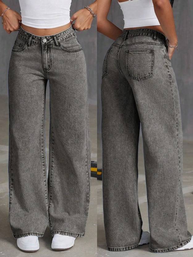 R.Code by The Roadster Life Co. Women Wide Leg High Rise Grey Jeans