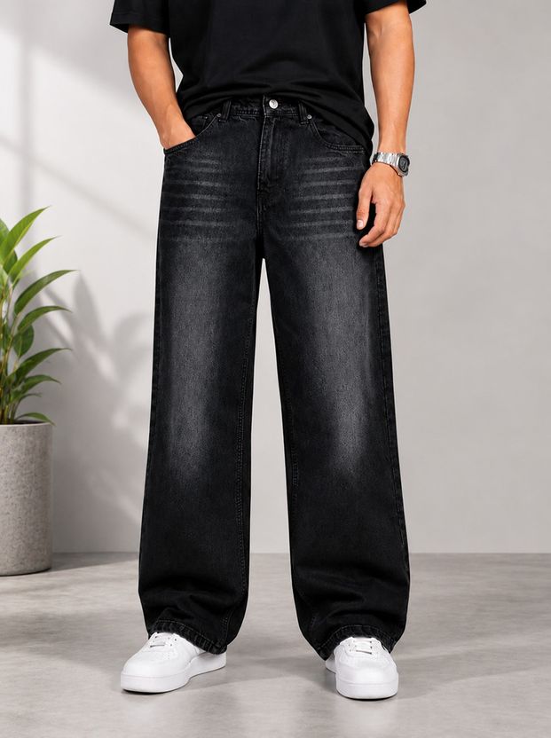 AJJ Men Baggy Fit Mid Rise Black Jeans - Image 6