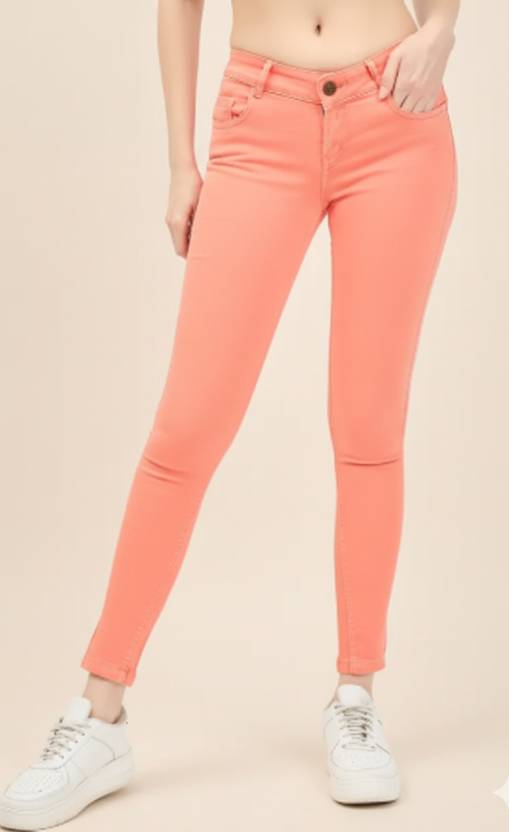 NOVIO Women Slim Mid Rise Pink Jeans