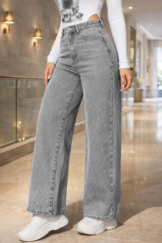 flying girls Women Relaxed Fit High Rise Grey Jeans - Image 3