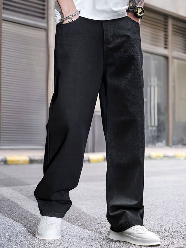 KOTTY Men Loose Fit Low Rise Black Jeans - Image 1