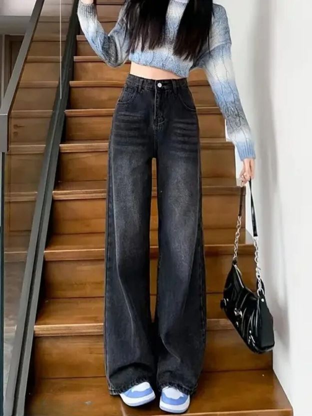 HOC Women Relaxed Fit Mid Rise Black Jeans - Image 1
