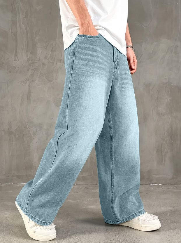 Plus91 Men Baggy Fit Mid Rise Light Blue Jeans - Image 4