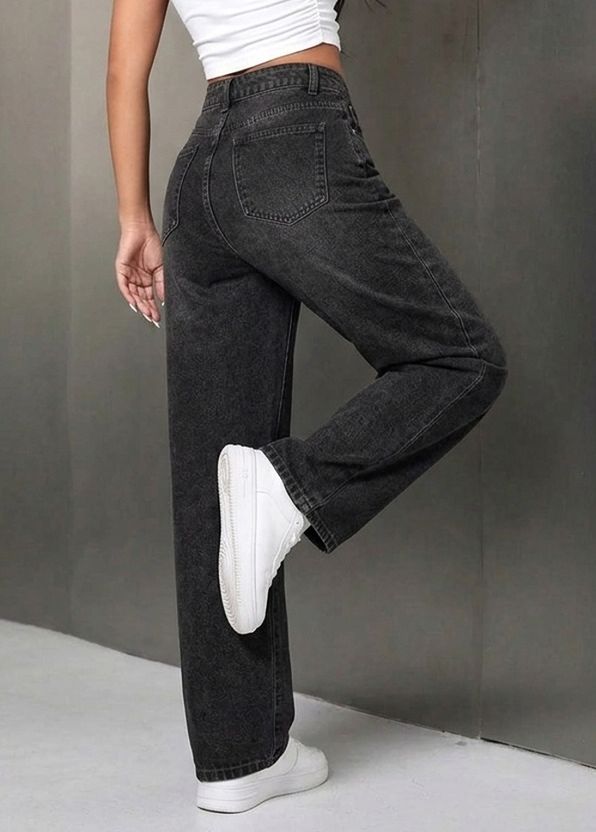 FLIKO Women Relaxed Fit High Rise Black Jeans - Image 3