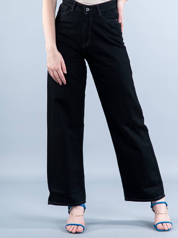 Women Flared Mid Rise Black Jeans