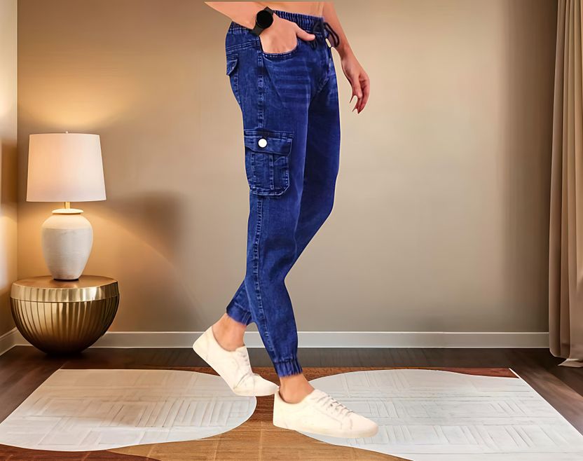 MAPRAHI Men Jogger Fit Mid Rise Dark Blue Jeans - Image 1