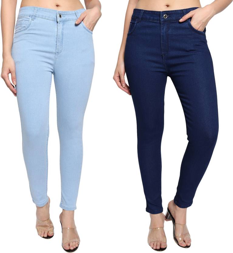 Women Skinny High Rise Light Blue, Blue Jeans  (Pack of 2)