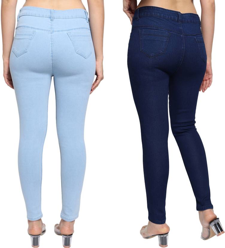 Women Skinny High Rise Light Blue, Blue Jeans  (Pack of 2)