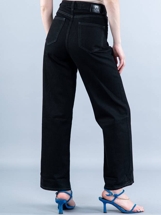 Women Flared Mid Rise Black Jeans