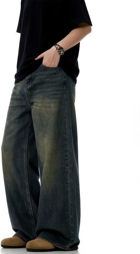 PRIMIAA Men Wide Leg Mid Rise Green Jeans - Image 1