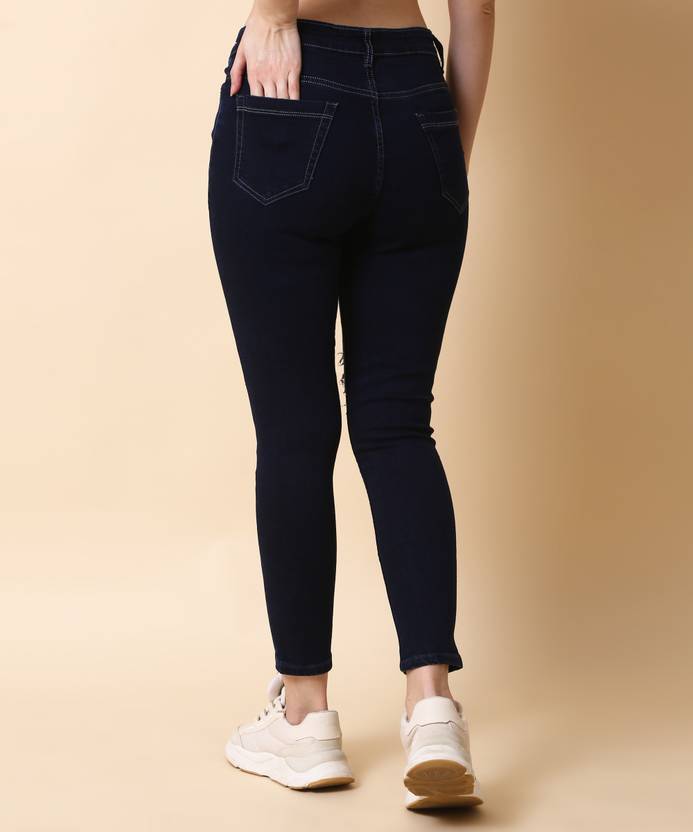 Women Skinny Mid Rise Dark Blue Jeans